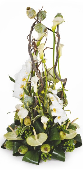 Fleurs en Deuil | mosaïque, image de la composition de fleurs en hauteur pour enterrement