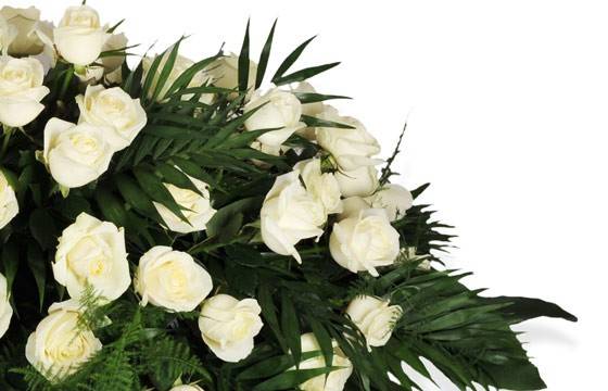 Fleurs en Deuil | zoom sur un ensemble de roses blanches de la Raquette de roses blanches "L'Ange Gardien" Fleurs en Deuil | zoom sur un ensemble de roses blanches de la Raquette de roses blanches "L'Ange Gardien"