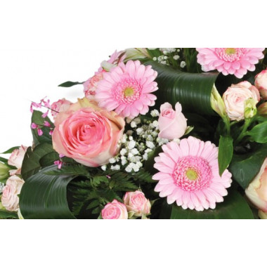Fleurs en Deuil | vue sur les gerberas et les roses de la Composition de fleurs deuil rose "Repos Eternel"