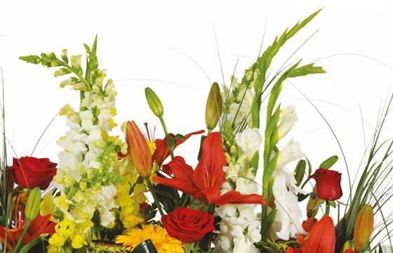 Fleurs en Deuil | zoom sur le haut de la Composition de fleurs de deuil "Santa Maria"