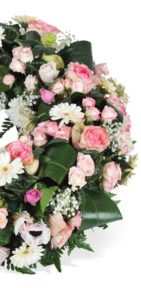 Fleurs en Deuil | mosaïque : demi couronne rose & blanche Infinie tendresse