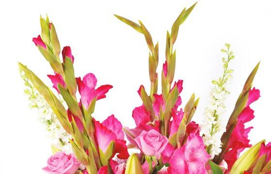Fleurs en Deuil | zoom sur les glaieul rose du Bouquet deuil tons roses "Emotion"