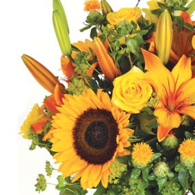 Fleurs en Deuil | mosaïque, Zoom gauche du Bouquet de deuil de fleurs jaunes "Soleil"