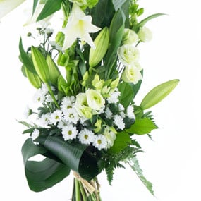 Fleurs en Deuil | mosaïque : vue sur le bas du Bouquet de deuil blanc, Condoléances