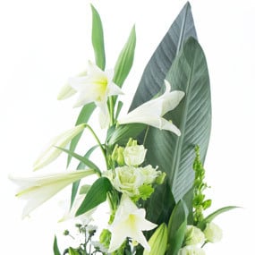 Fleurs en Deuil | mosaïque : zoom sur le haut du Bouquet de deuil blanc, Condoléances