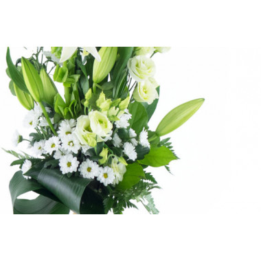 Fleurs en Deuil | zoom sur le centre du Bouquet de deuil blanc "Condoléances"