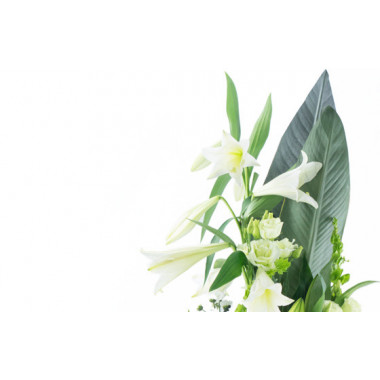 Fleurs en Deuil | zoom sur le haut du Bouquet de deuil blanc "Condoléances"