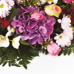 Fleurs en Deuil | mosaïque, vue sur un hortensia de la Raquette de fleurs de deuil "Memory"