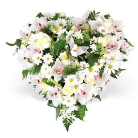 Fleurs en Deuil | mosaïque, image du Coeur de fleurs blanches "Nuage"