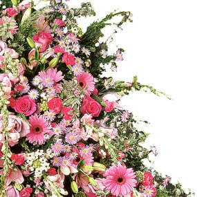 Fleurs en Deuil | mosaïque : vue sur les fleurs de la Couronne de deuil de fleurs roses "Sérénité Eternelle"