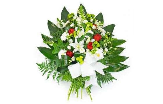 Fleurs en Deuil | image de la Gerbe de deuil de fleurs rouges & blanches Fleurs en Deuil | image de la Gerbe de deuil de fleurs rouges & blanches