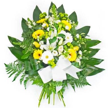Fleurs en Deuil | image de la Gerbe de fleurs piquées jaunes & blanches