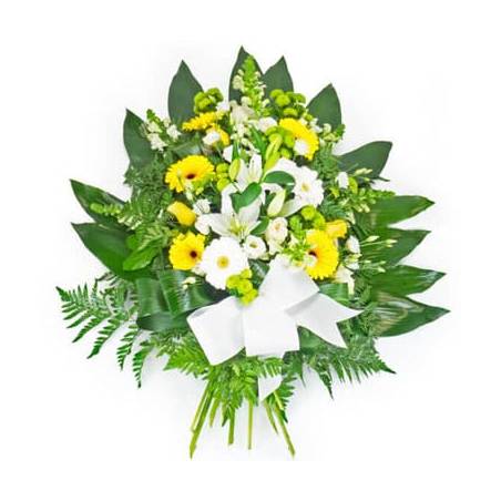 Fleurs en Deuil | image de la Gerbe de fleurs piquées jaunes & blanches
