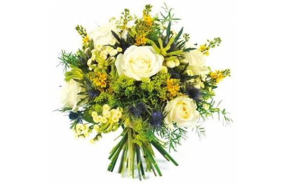 Bouquet rond champêtre tons blancs & verts | Livraison fleurs deuil - Fleurs  en deuil