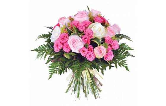 Bouquet rond roses roses Pompadour | Livraison fleurs deuil 7j/7 3h - Fleurs  en deuil