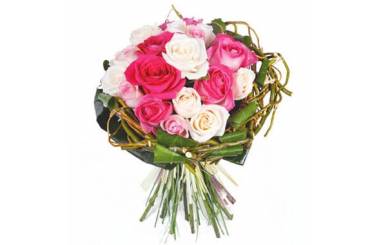 Fleurs en Deuil | image du bouquet rond de roses roses & blanches
