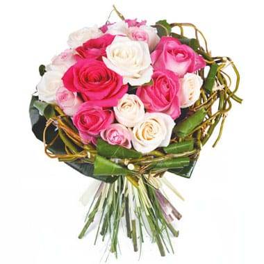 Fleurs en Deuil | image du bouquet rond de roses roses & blanches