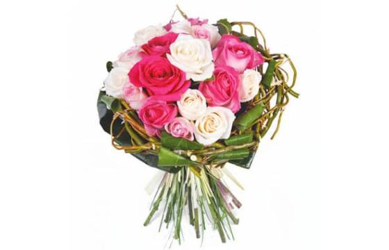 Fleurs en Deuil | image du bouquet rond de roses roses & blanches Fleurs en Deuil | image du bouquet rond de roses roses & blanches
