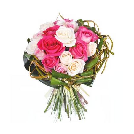 Fleurs en Deuil | image du bouquet rond de roses roses & blanches