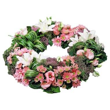 Fleur en Deuil | Couronne deuil rose, blanche, verte "Ciel"