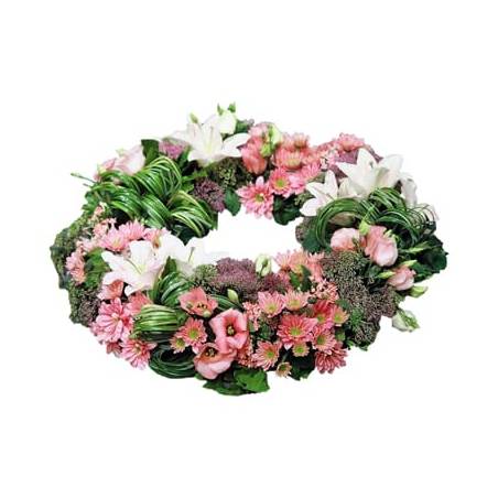 Fleur en Deuil | Couronne deuil rose, blanche, verte "Ciel"