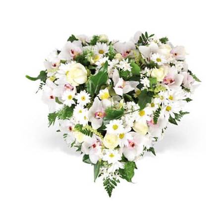 Fleurs en Deuil | image du Coeur de fleurs blanches "Nuage"