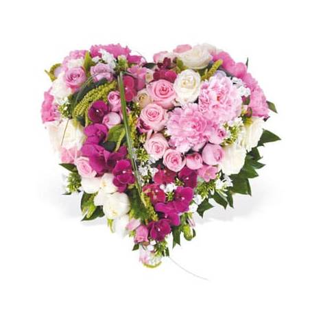Fleurs en Deuil | Image du Coeur en fleurs blanches & roses deuil "Songe"