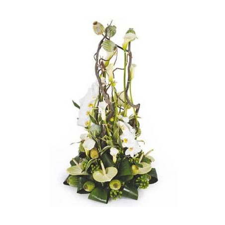 Fleurs en Deuil | image de la Composition deuil blanche & verte "L'Instant"