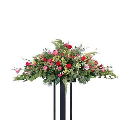 Fleurs en Deuil | image Raquette de fleurs rouges & roses "Crépuscule"