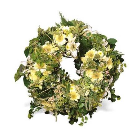Fleurs en Deuil | image de la Couronne de fleurs blanches "Pensée Infinie"
