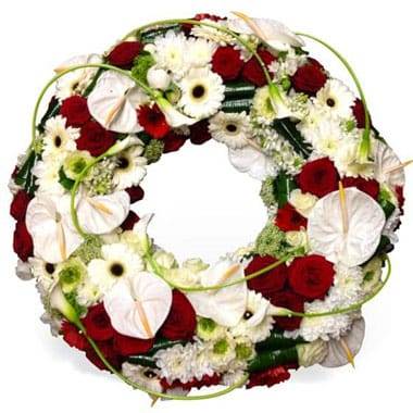 Fleurs en Deuil | image de la Couronne de fleurs rouge & blanche "Repos Infini"