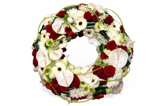 Fleurs en Deuil | image de la Couronne de fleurs rouge & blanche "Repos Infini"