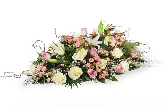 Raquette de fleurs roses Equinoxe | Livraison fleurs enterrement - Fleurs  en deuil