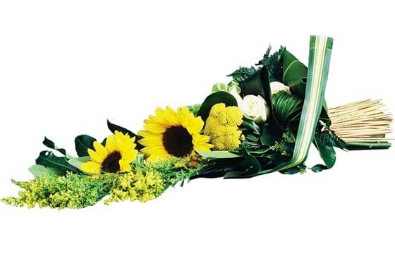 Fleurs en Deuil |image de la Gerbe à la main de fleurs jaunes "Vie Éternelle"