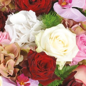 Fleurs en Deuil | mosaïque : rose rouge, blanche et rose du Coeur en fleurs de deuil "Tristesse"