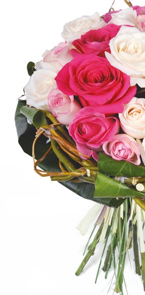 Fleurs en Deuil | mosaïque : vue sur le bouquet de rose roses et blanches Dolce Vita