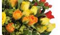 Fleurs en Deuil | zoom sur des rose oranges du Bouquet de roses rouges, jaunes, oranges "Panama"