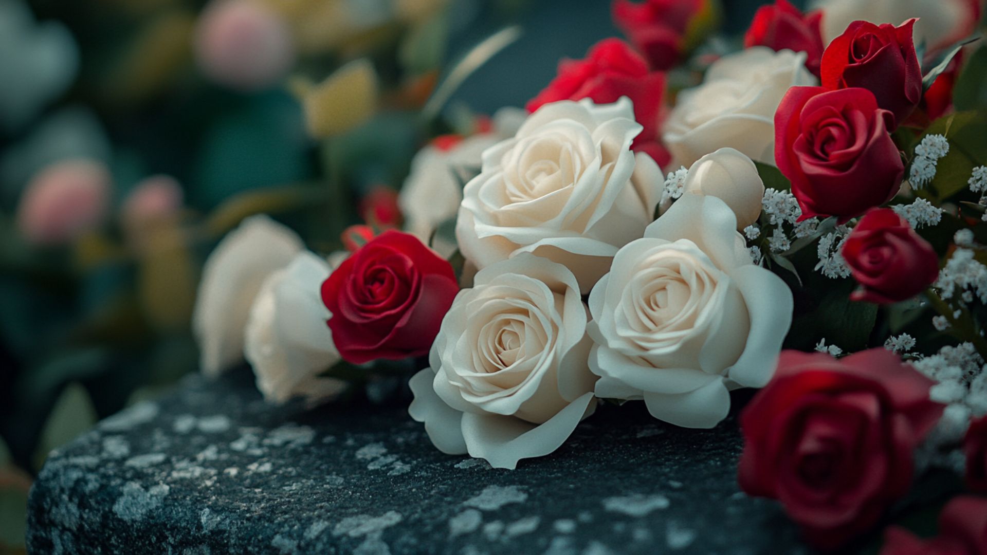 Couleurs fleurs artificielles blanc rouge rose symbolisme hommage funéraire