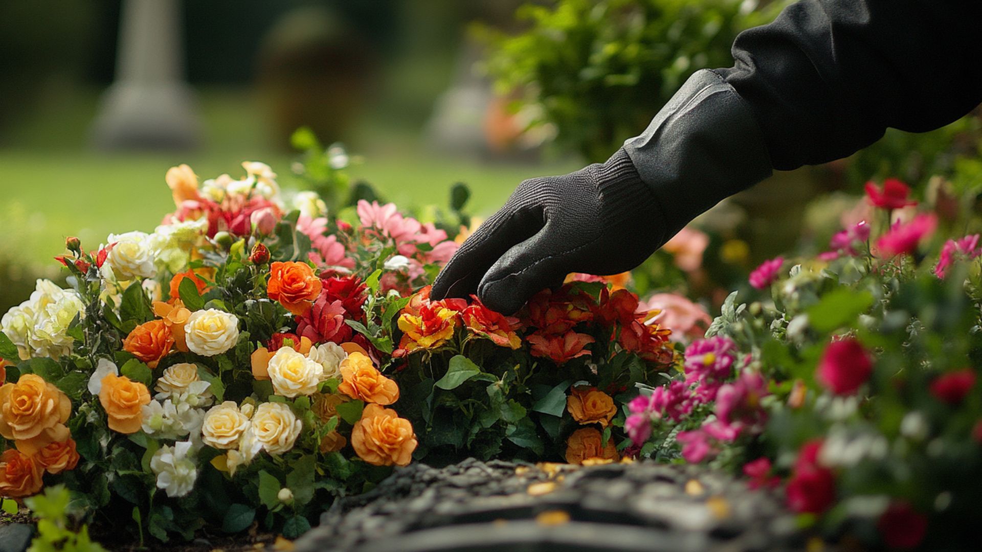 Installation fleurs artificielles tombe fixation