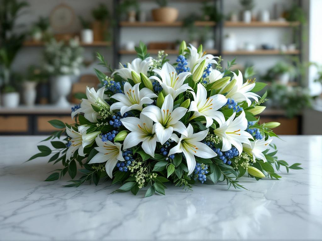 Bouquet de deuil masculin avec des fleurs sobres et élégantes pour honorer un défunt