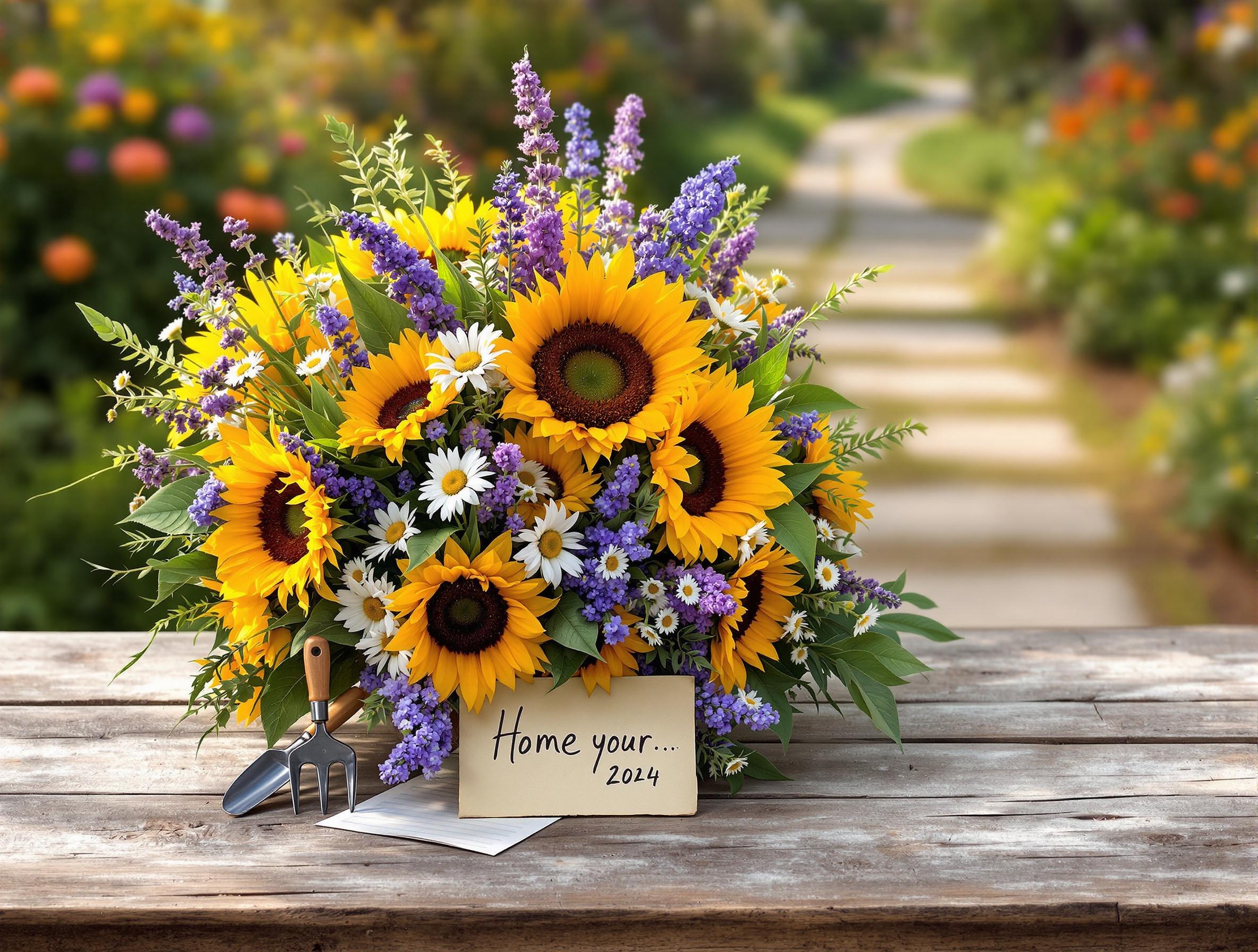Bouquet personnalisé avec des fleurs préférées de la défunte et des éléments symboliques.