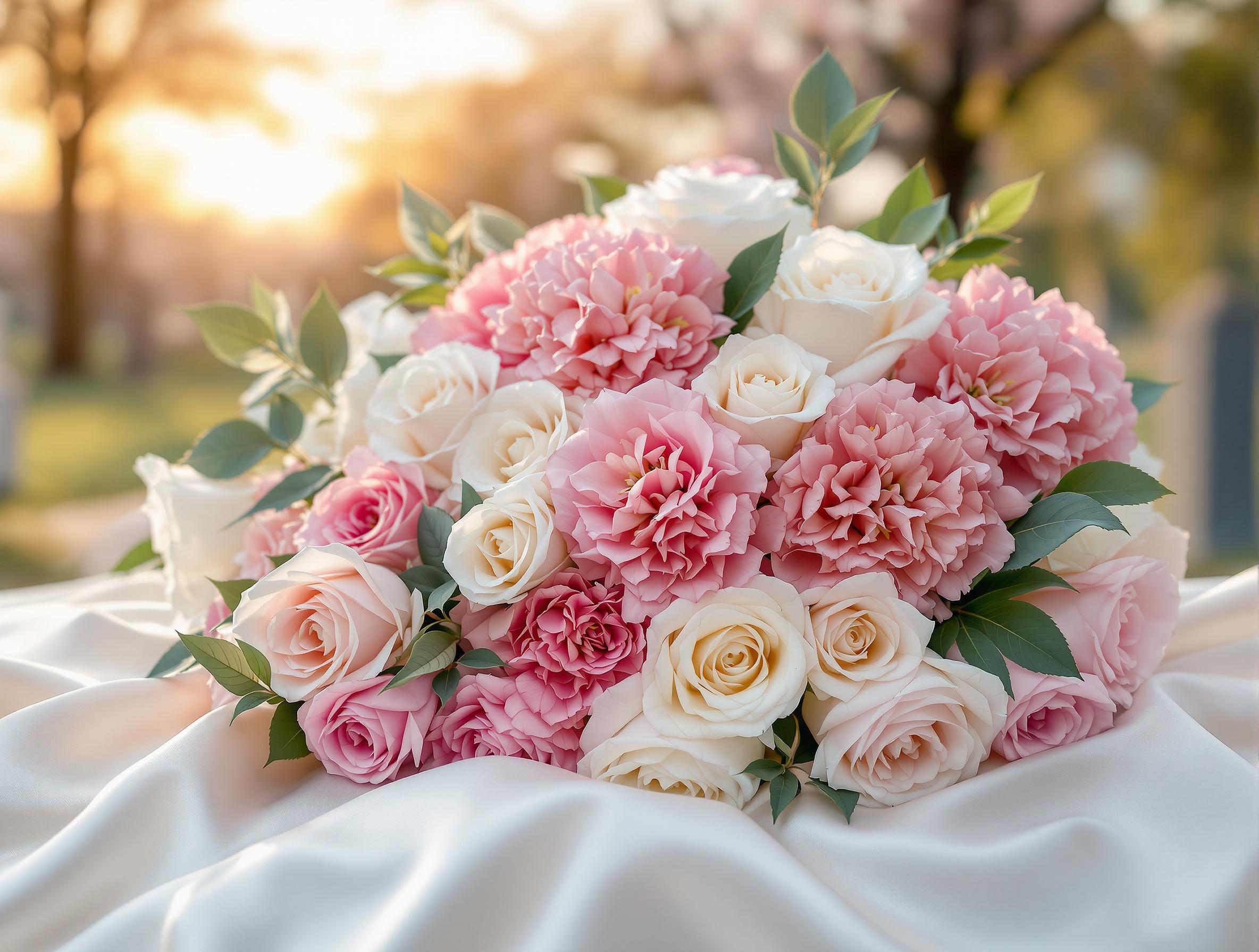 Tableau des couleurs et sentiments pour un deuil féminin avec des fleurs blanches, roses et mauves.