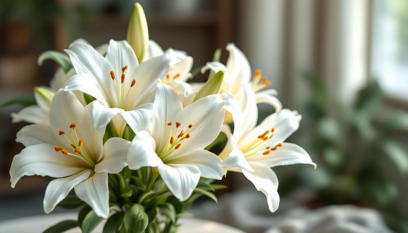 Bouquet de lys blancs symbolisant la pureté et l'innocence