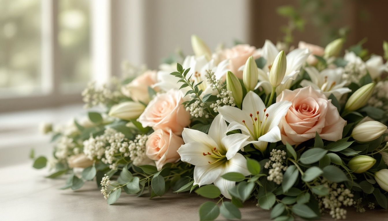 Hommage floral élégant pour une cérémonie de crémation dans un crématorium moderne