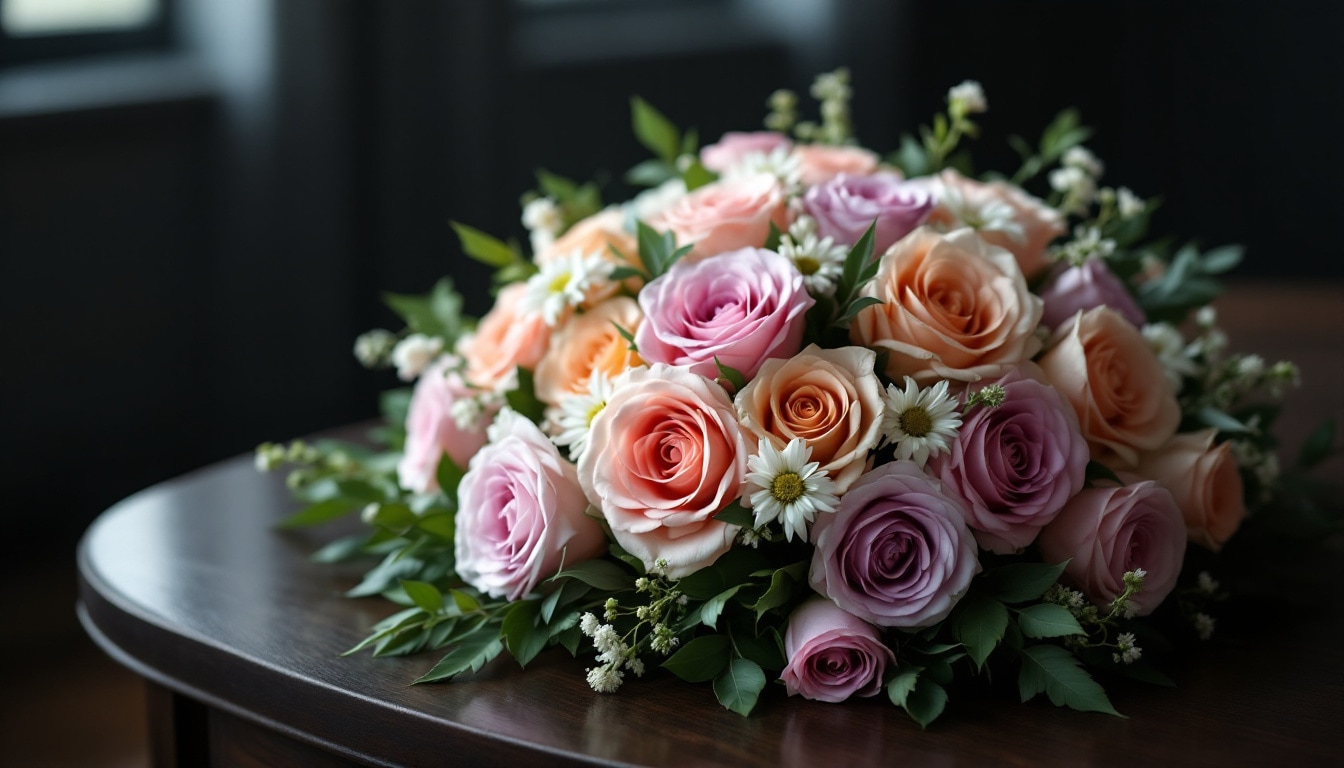 Bouquet de roses dans des tons pastel symbolisant la gratitude et la reconnaissance sincère