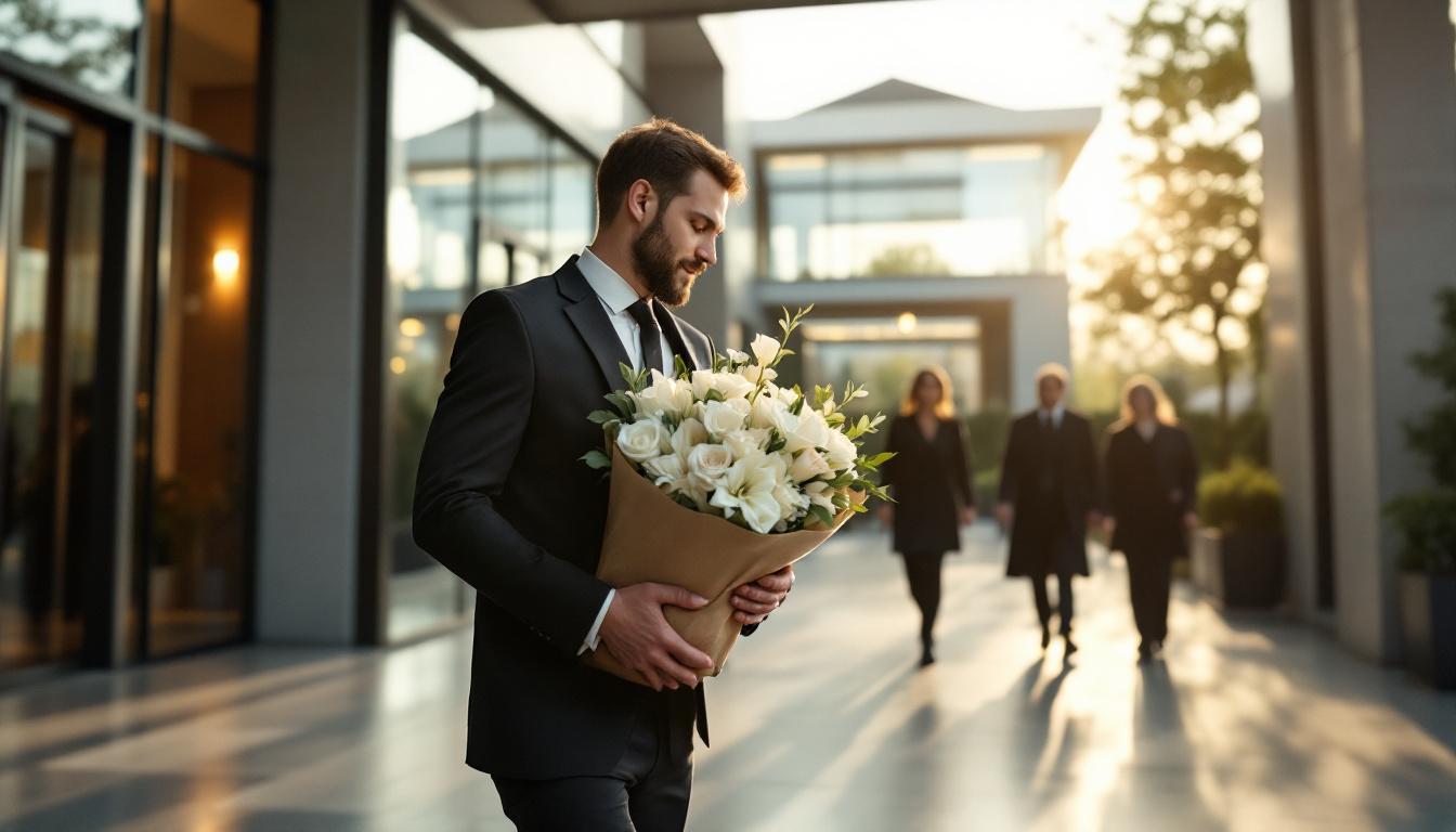 Livraison fleurs crématorium professionnel uniforme respectueux
