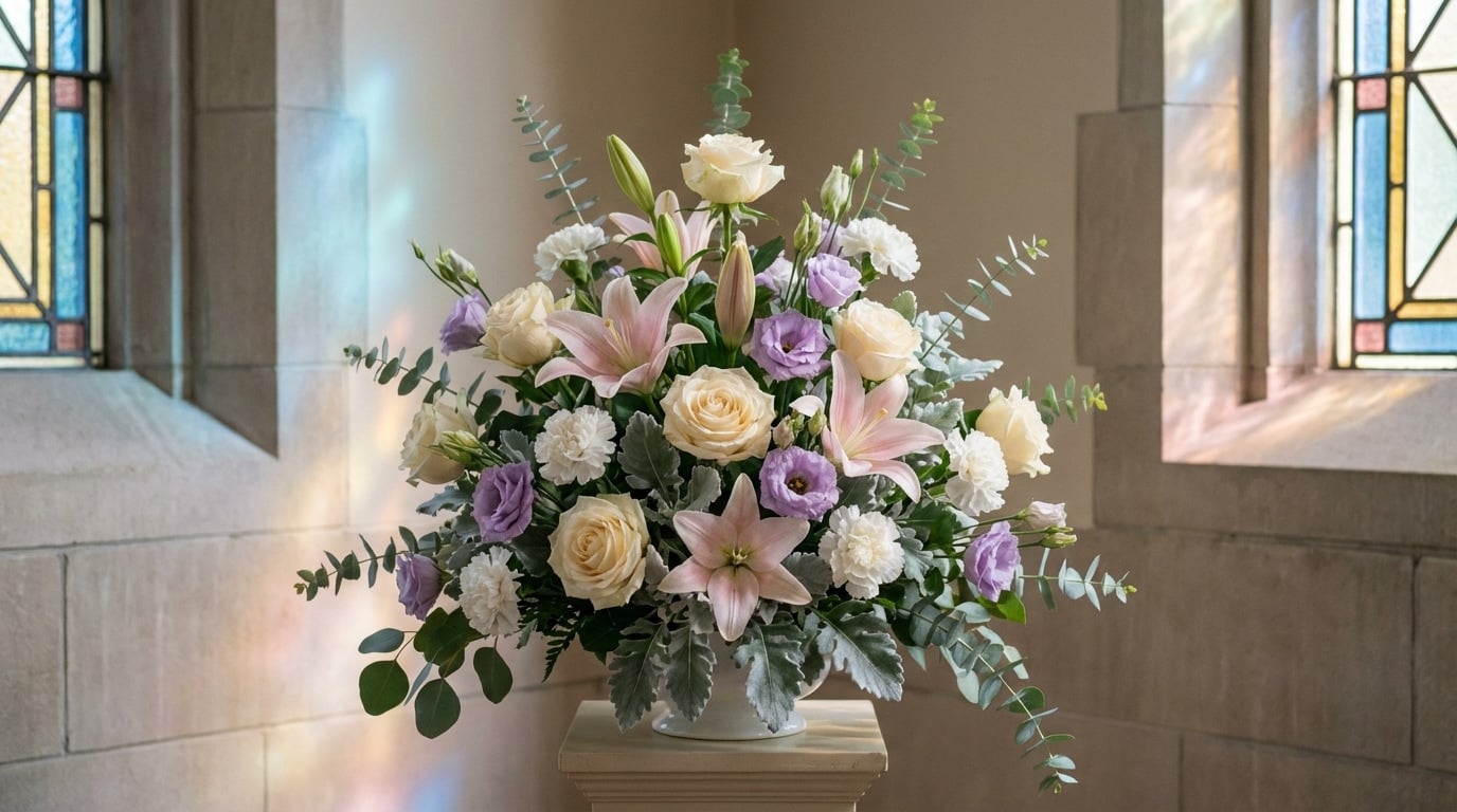 Couleurs blancs pastels arrangements deuil oncle