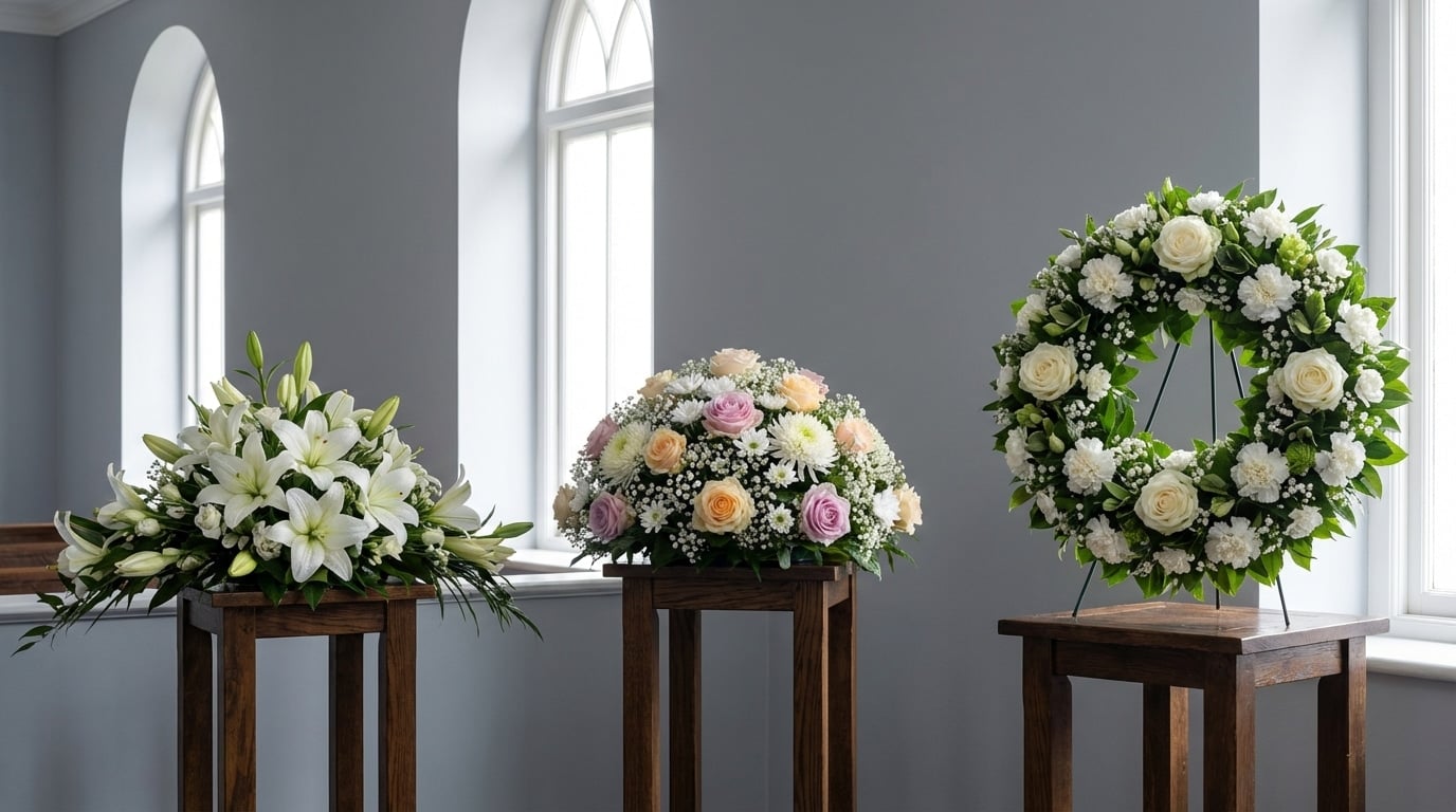 Gerbes coussins couronnes compositions florales funéraires