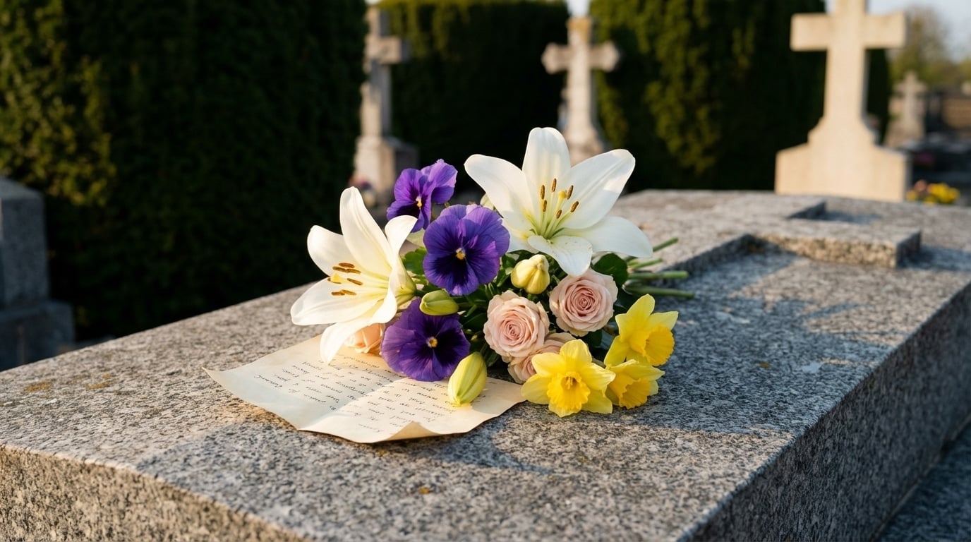 Symbolique fleurs couleurs blanches violettes roses cimetière