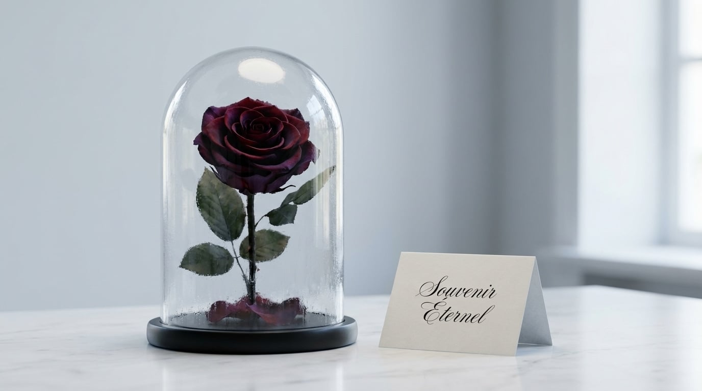 Rose noire stabilisée souvenir mémoriel éternel élégant